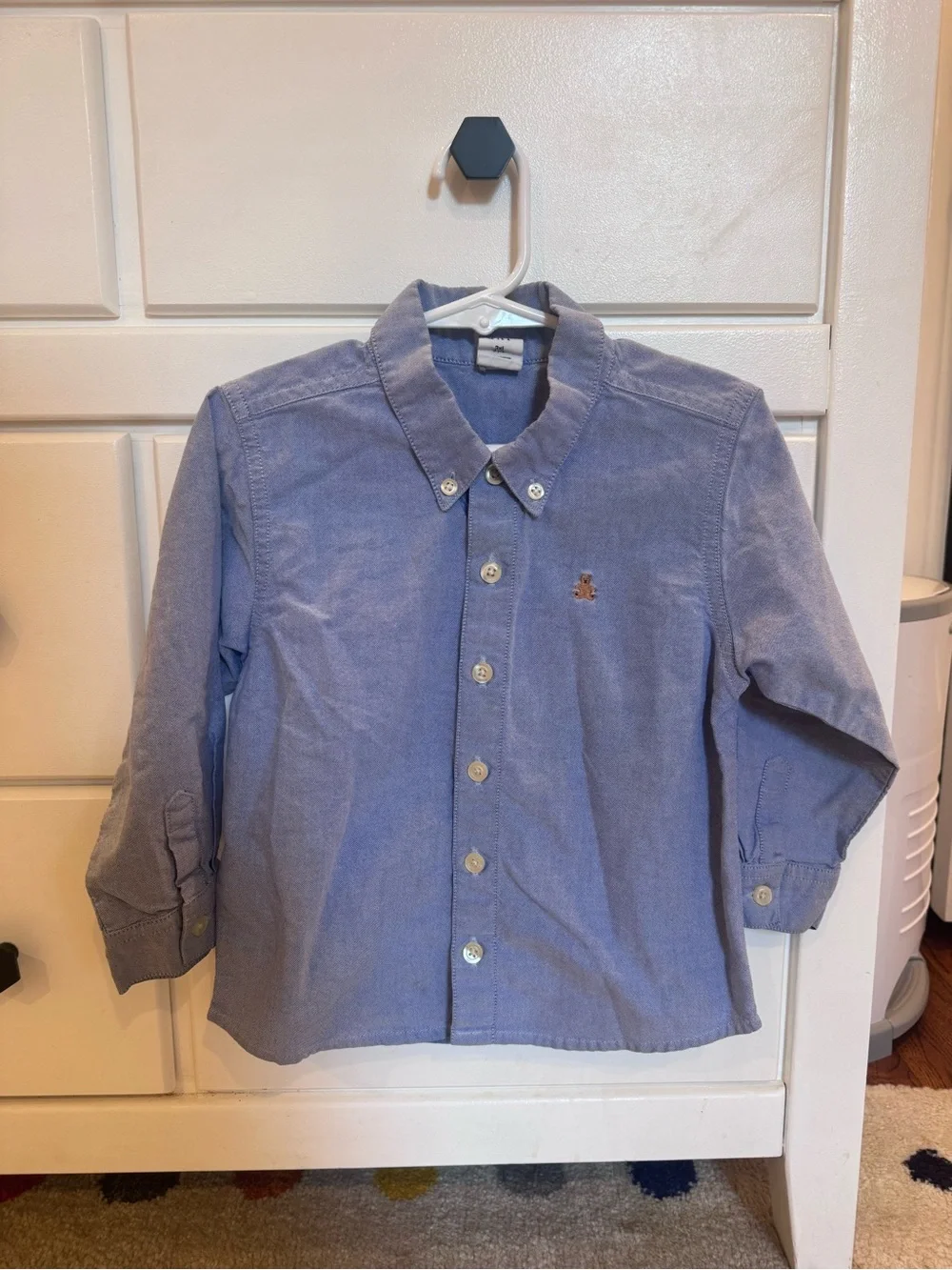 GAP Light Blue Long-Sleeve Button-Down Shirt with Embroidered Bear Size 3xl